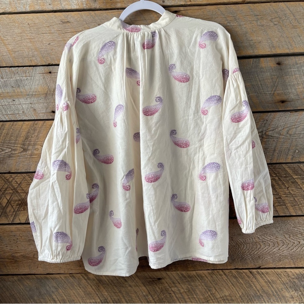 J. Jill Large Oversized Split Neck Cotton Blouse Top Puff Sleeves Lightweight - Picture 9 of 16